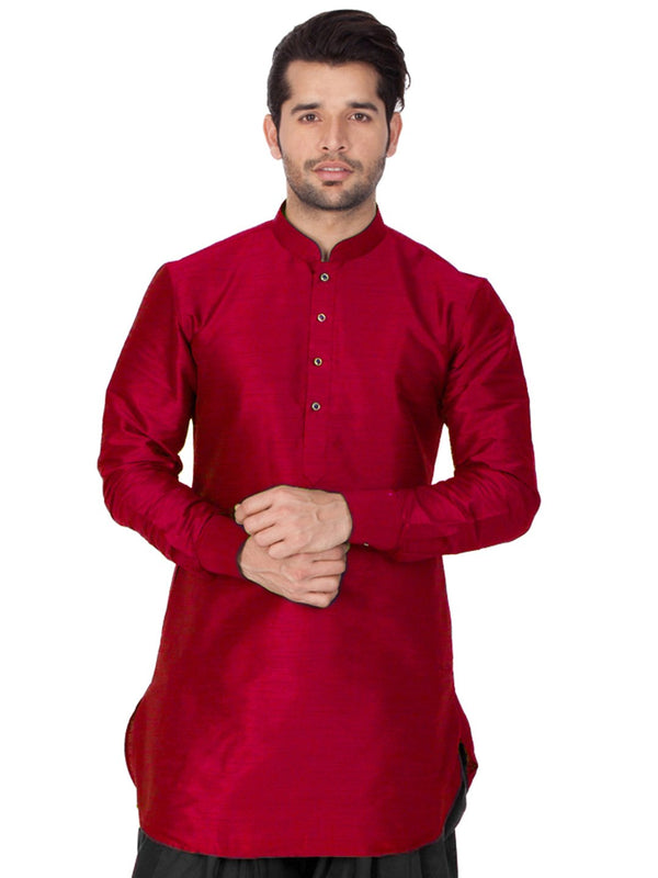 Men's Maroon Cotton Silk Blend Kurta - Vastramay