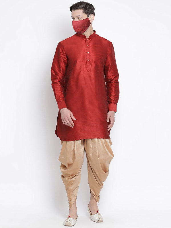 Men's Maroon Cotton Silk Blend Kurta and Dhoti Pant Set - Vastramay