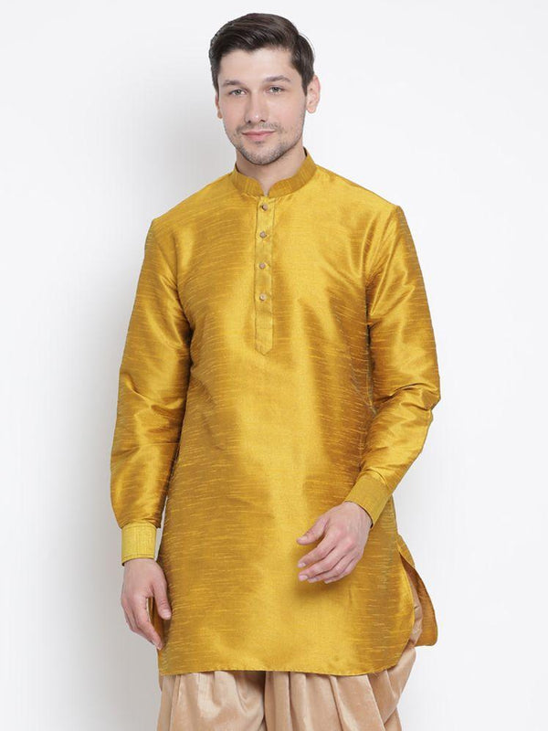 Men's Yellow Cotton Silk Blend Kurta - Vastramay