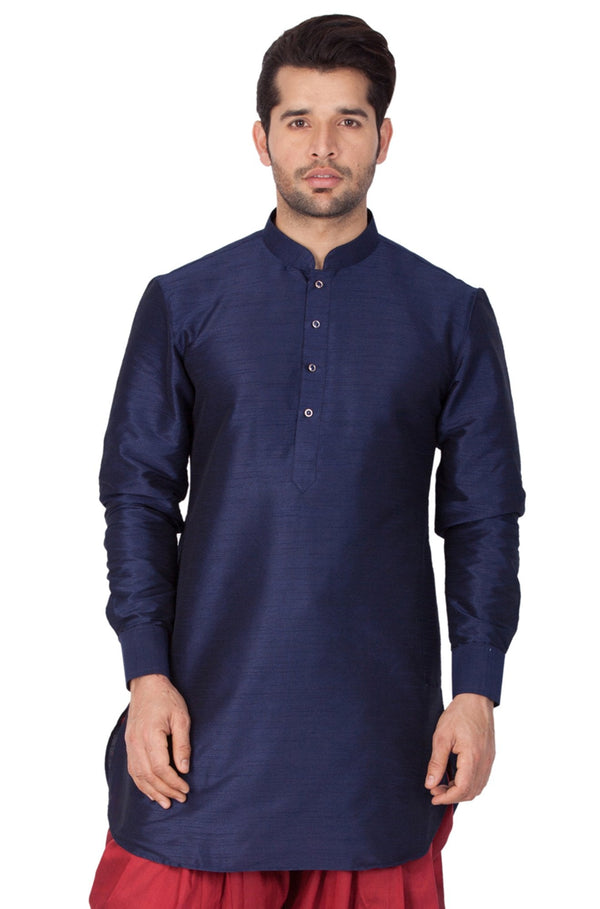 Men's Blue Cotton Silk Blend Kurta - Vastramay