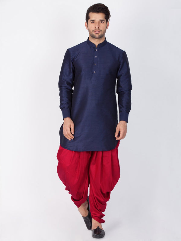 Men's Blue Silk Blend Kurta and Dhoti Pant Set - Vastramay