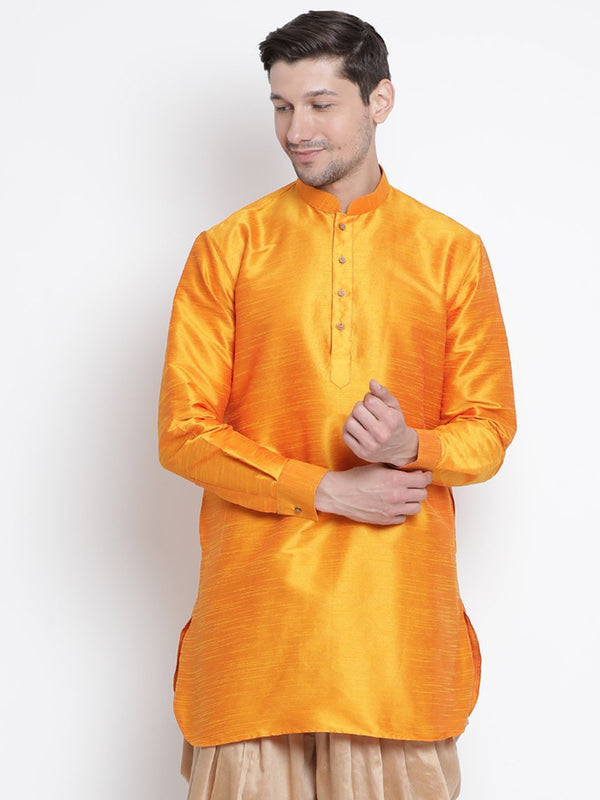 Men's Orange Cotton Silk Blend Kurta - Vastramay