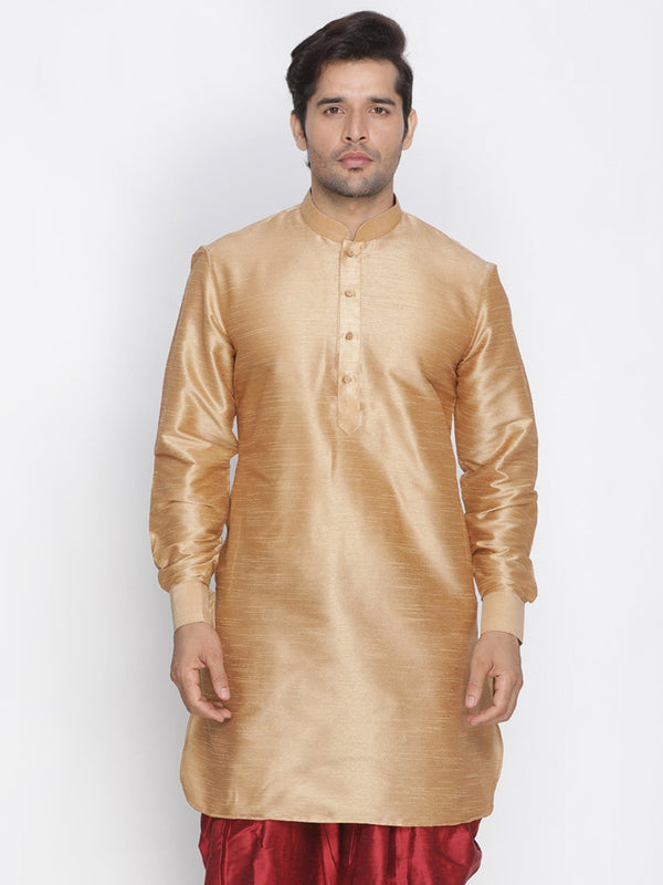 Men's Gold Cotton Silk Blend Kurta - Vastramay