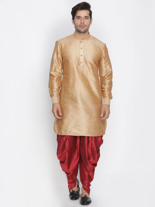 Men's Gold Silk Blend Kurta and Dhoti Pant Set - Vastramay