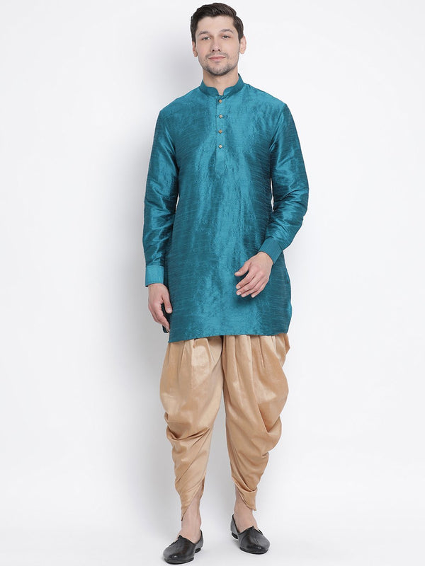 Men's Dark Green Cotton Silk Blend Kurta and Dhoti Pant Set - Vastramay