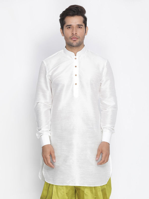 Men's White Cotton Silk Blend Kurta - Vastramay