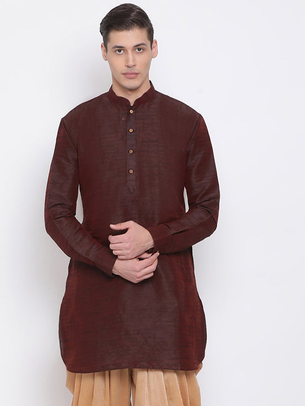 Men's Burgundy Silk Blend Pathani Style Kurta - Vastramay