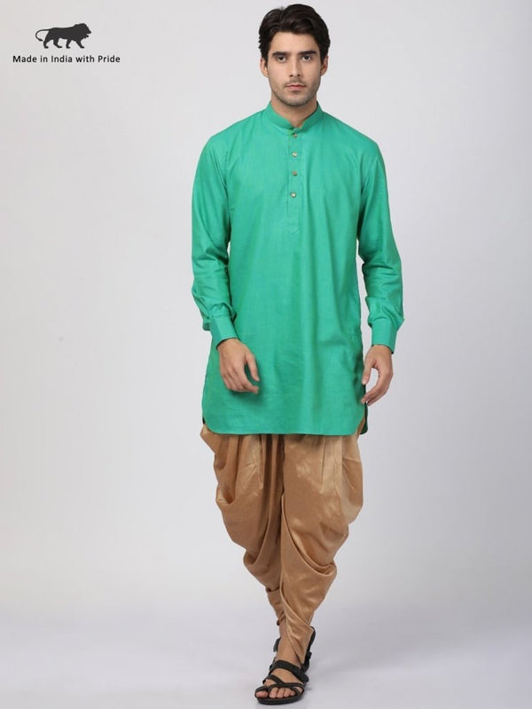 Men's Cotton Green Kurta and Dhoti Pant Set for Men's - Vastramay