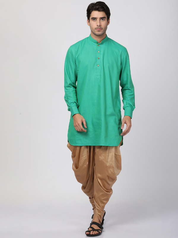 Jashvi Men's Green Cotton Blend Kurta and Dhoti Pant Set