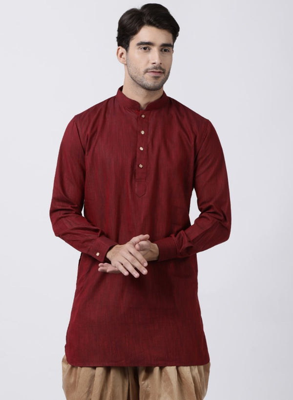 Men's Maroon Cotton Kurta - Vastramay