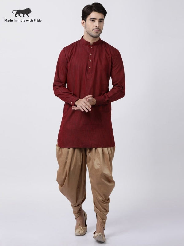 Men's Cotton Maroon Dhoti Kurta Pant Set for Men's - Vastramay