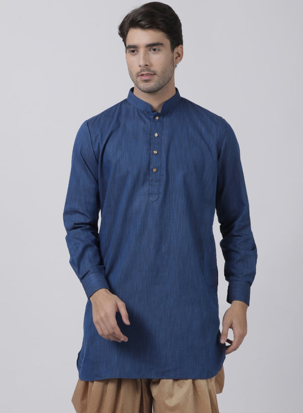 Men's Dark Blue Cotton Kurta - Vastramay