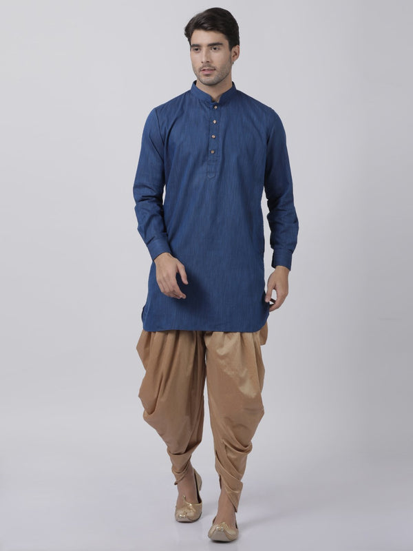 Men's Dark Blue Cotton Kurta and Dhoti Pant Set - Vastramay