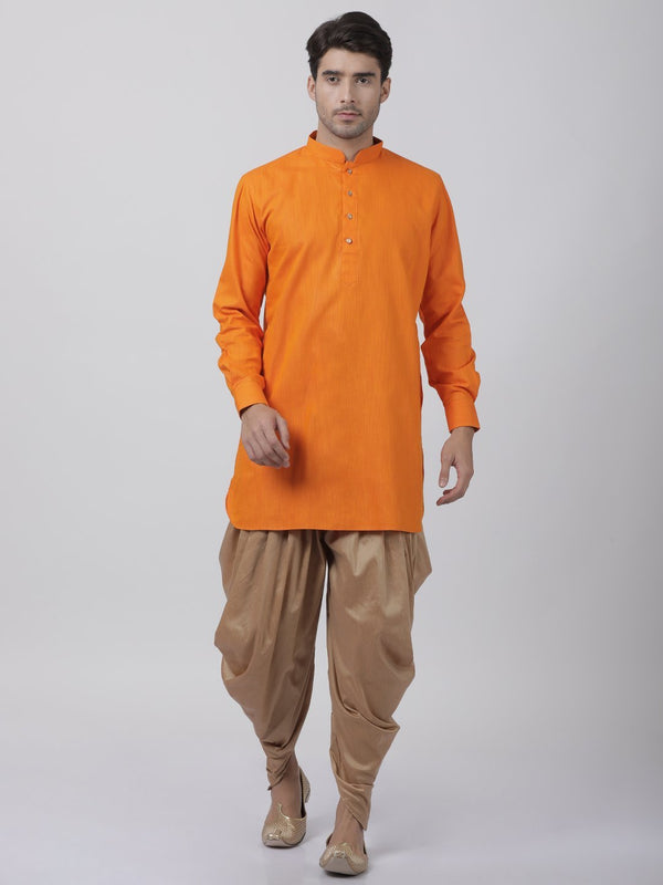 Men's Orange Cotton Kurta and Dhoti Pant Set - Vastramay