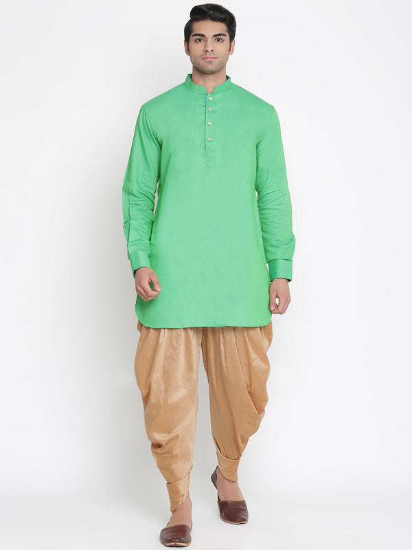 Jashvi Men's Green Cotton Blend Kurta and Dhoti Pant Set