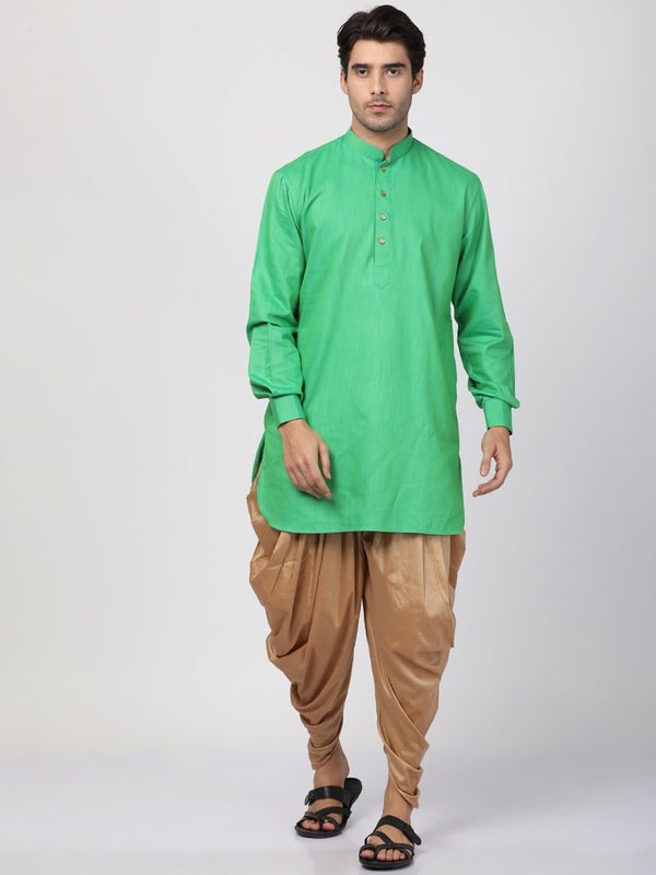 Men's Green Cotton Kurta and Dhoti Pant Set - Vastramay