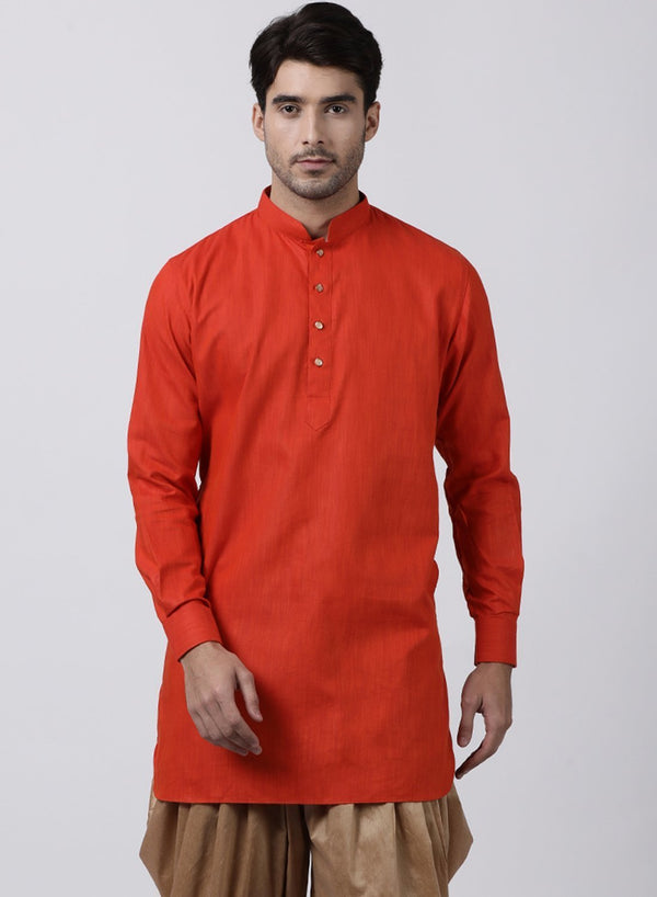 Men's Red Cotton Kurta - Vastramay