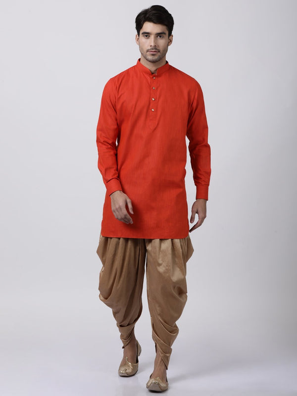 Men's Red Cotton Kurta and Dhoti Pant Set