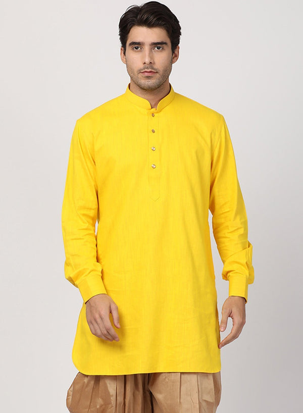 Men's Yellow Cotton Kurta - Vastramay