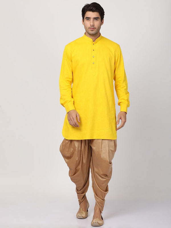 Men's Yellow Cotton Kurta and Dhoti Pant Set - Vastramay