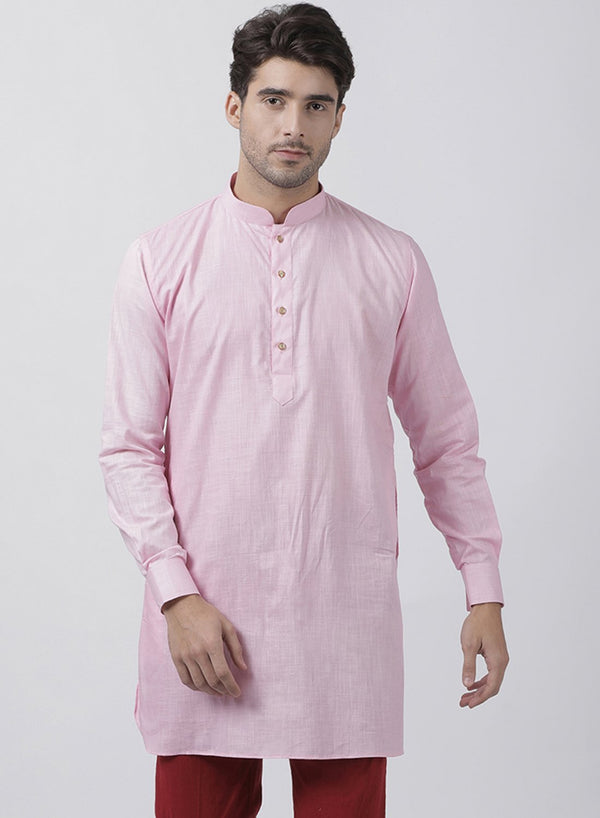 Men's Pink Cotton Kurta for Men's - Vastramay