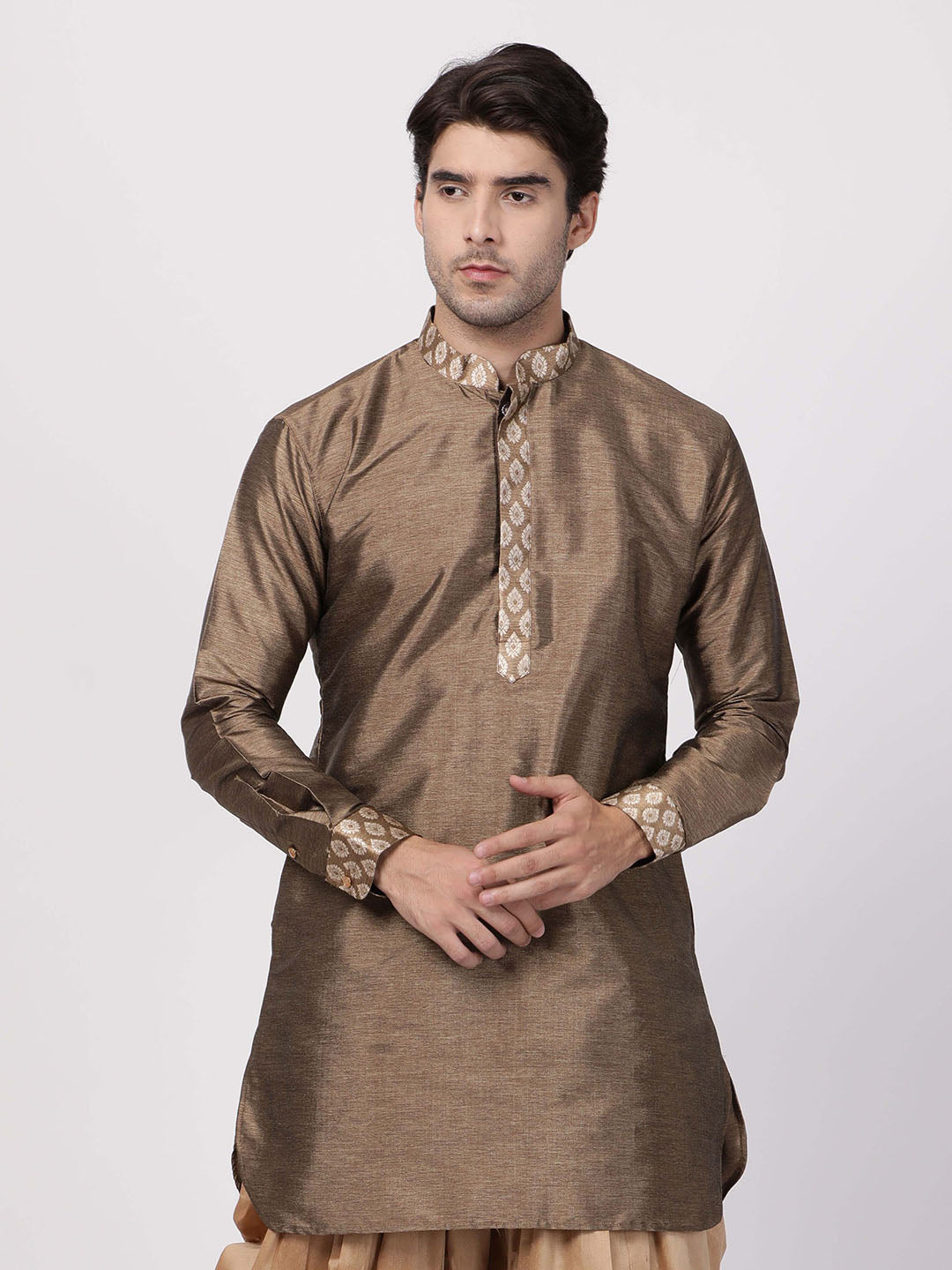 Men's Gold Cotton Silk Blend Kurta