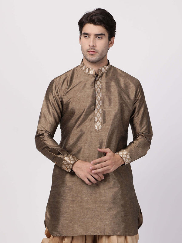 Men's Gold Cotton Silk Blend Kurta - Vastramay