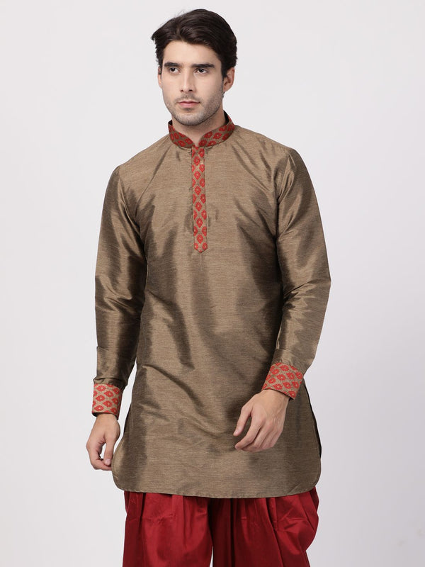 Men's Maroon Cotton Silk Blend Kurta - Vastramay