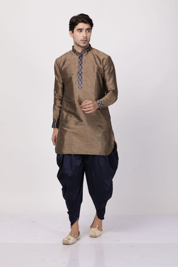 Men's Bronze Cotton Silk Blend Kurta and Dhoti Pant Set - Vastramay