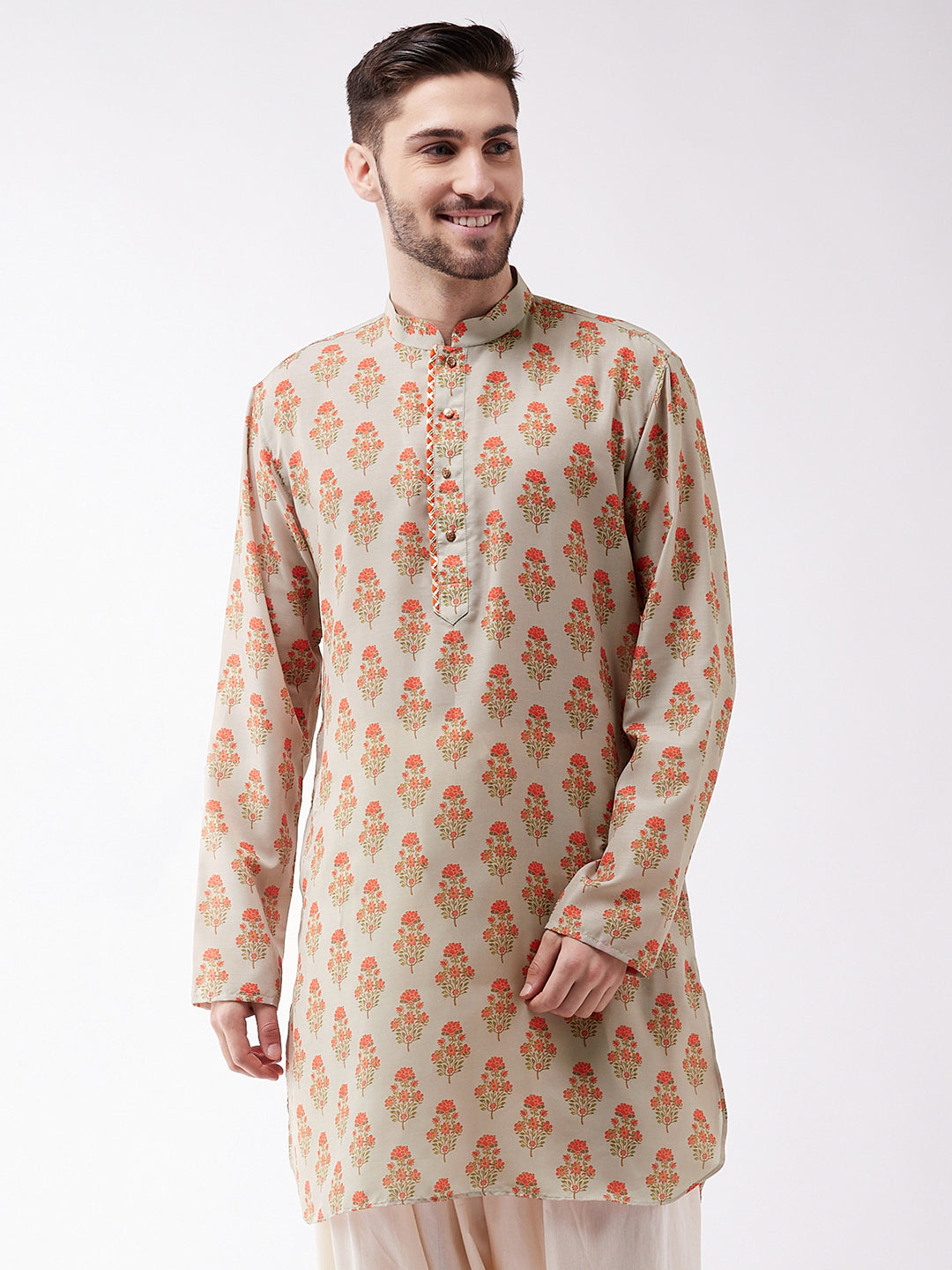 Men's Multicolor-Base-Cream Muslin Cotton Kurta - Vastramay