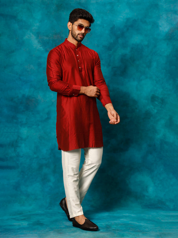 Jashvi Men's Maroon Viscose Kurta Pyjama Set