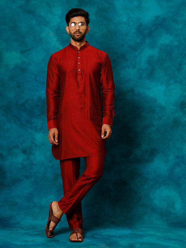 Jashvi Men's Maroon Viscose Kurta Pyjama Set