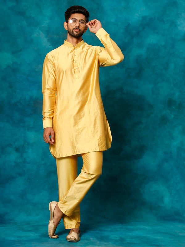 Jashvi Men's Mustard Viscose Kurta Pyjama Set