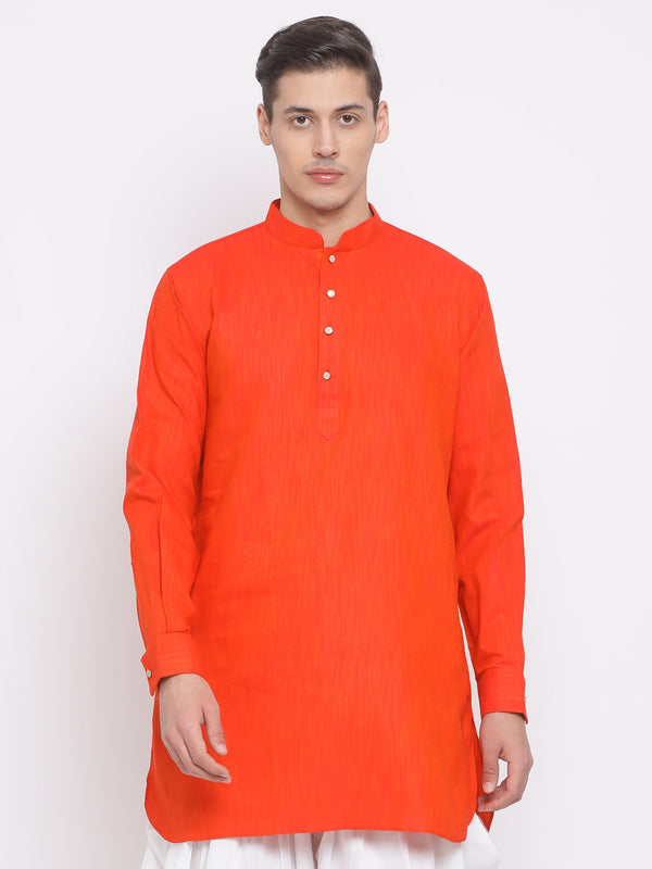 Men's Red Cotton Blend Kurta