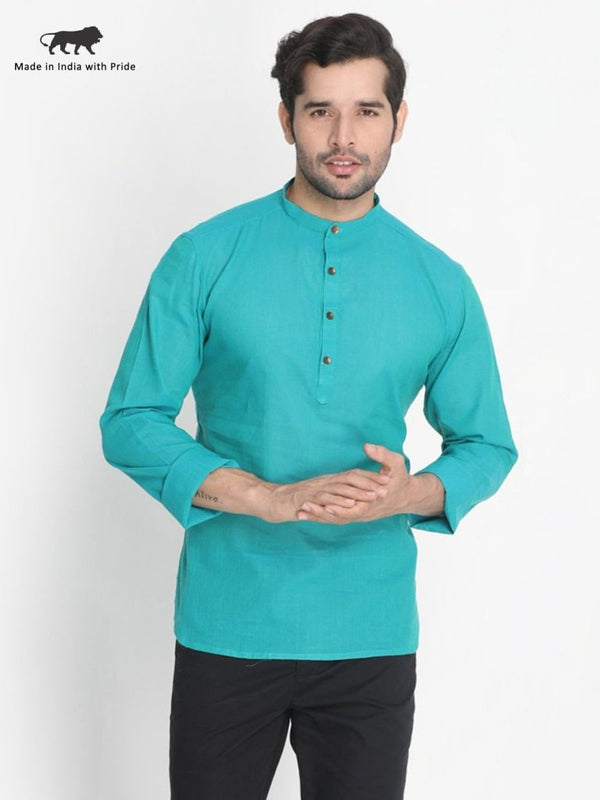 Men's Aqua Color Kurta Pure Cotton - Vastramay