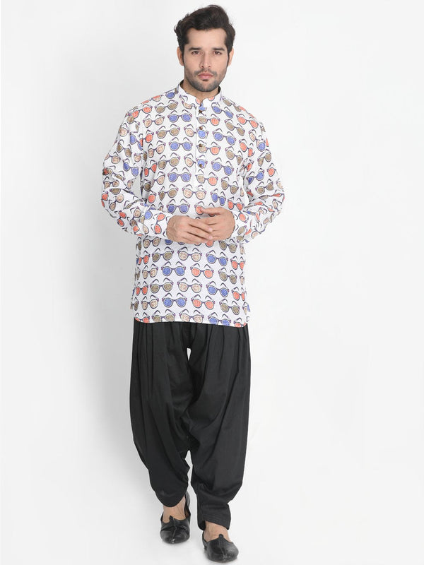 Men's White Cotton Blend Kurta and Patiala Set - Vastramay