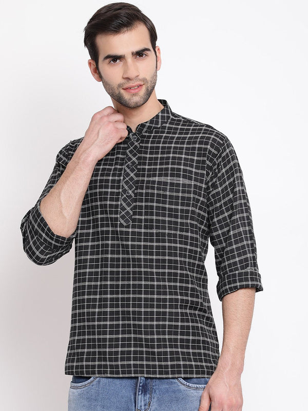 Men's Black Cotton Blend Short Kurta - Vastramay