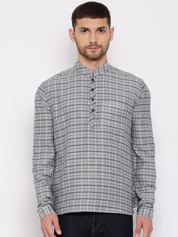 Men's Grey Cotton Blend Short Kurta - Vastramay