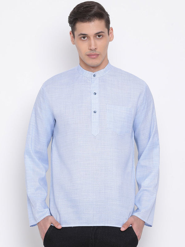 Men's Blue Cotton Blend Short Kurta - Vastramay