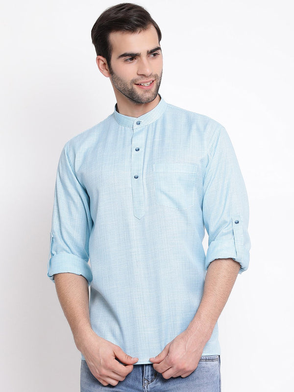 Jashvi Men's Green Cotton Blend Short Kurta