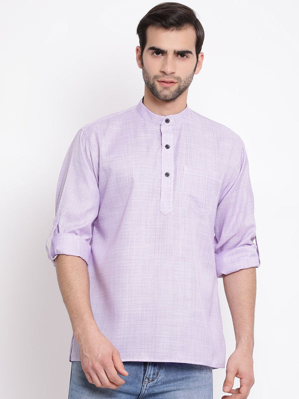 Jashvi Men's Purple Cotton Blend Short Kurta