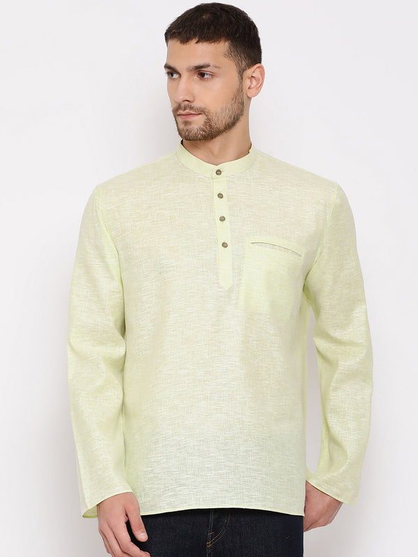 Jashvi Men's Green Cotton Blend Short Kurta