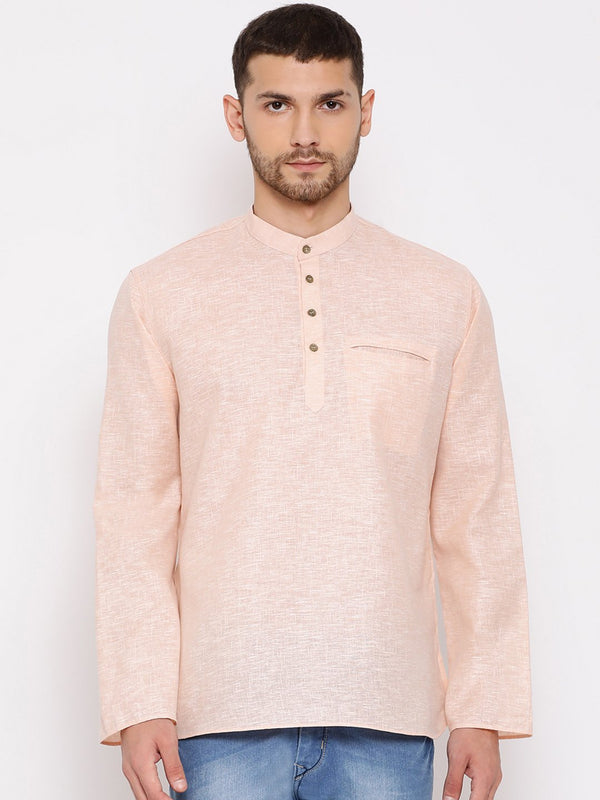 Men's Peach Cotton Blend Short Kurta - Vastramay