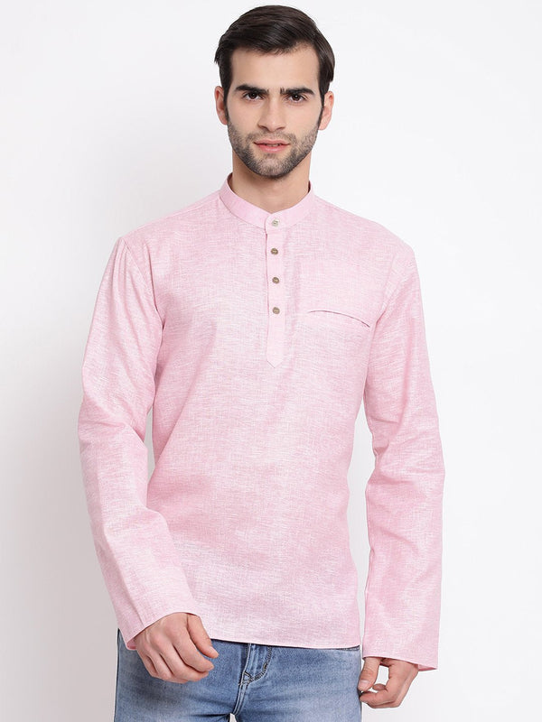 Jashvi Men's Pink Cotton Blend Short Kurta