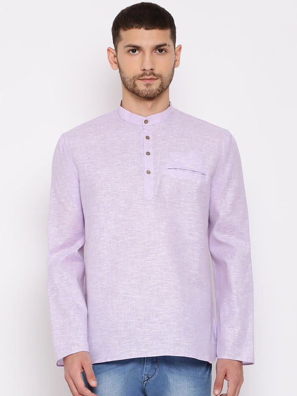 Jashvi Men's Purple Cotton Blend Short Kurta