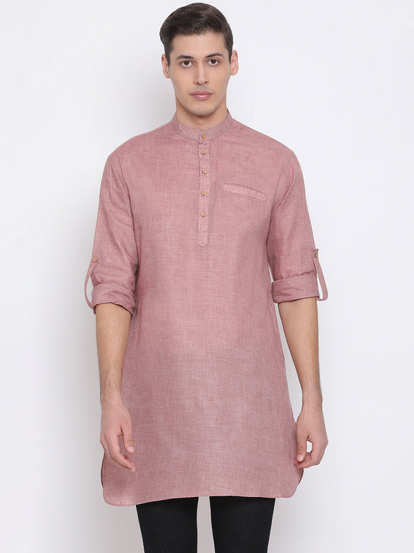 Jashvi Men's Coffee Cotton Blend Short Kurta