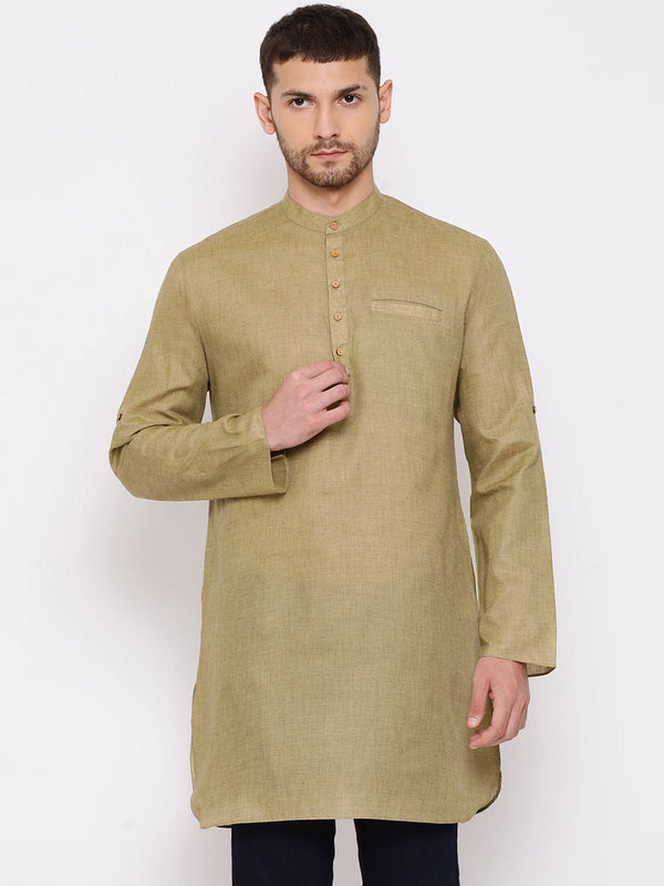 Jashvi Men's Green Cotton Blend Short Kurta