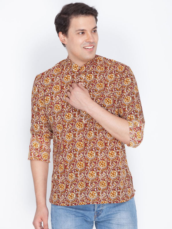 Jashvi Men's Brown color Cotton Short Kurta