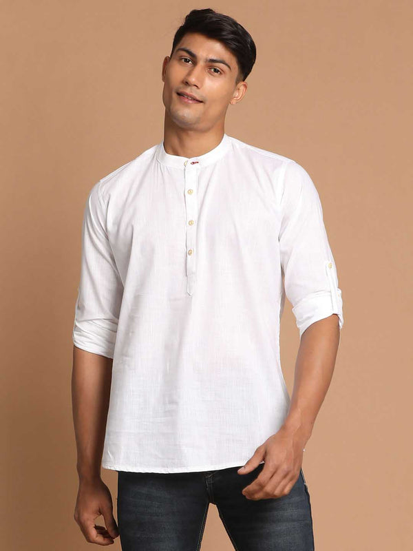 Jashvi Men's White Short Cotton Kurta