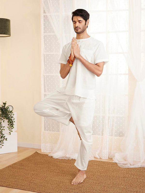 Jashvi Men's White Cotton Kurta Pyjama Set